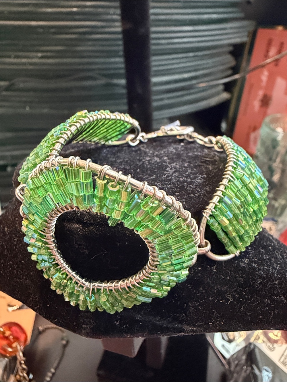 Green Beaded Woven Bracelet